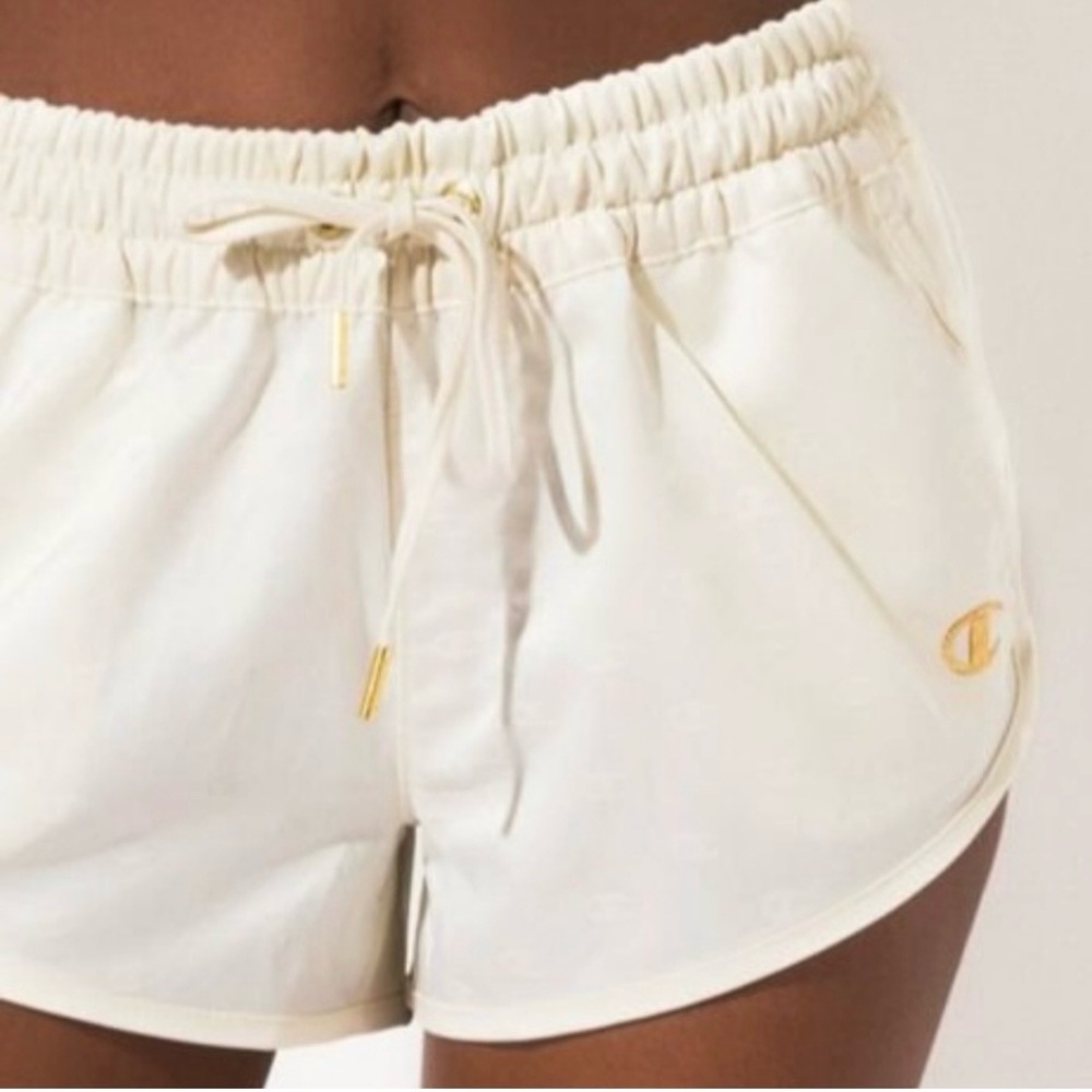 Champion Off White Gold Satin Logo Running Shorts Size Small